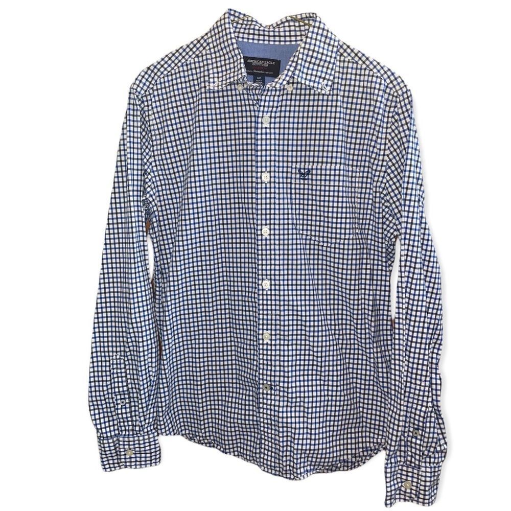 American Eagle Men’s Gingham Plaid Button Up Dress Shirt - Size S